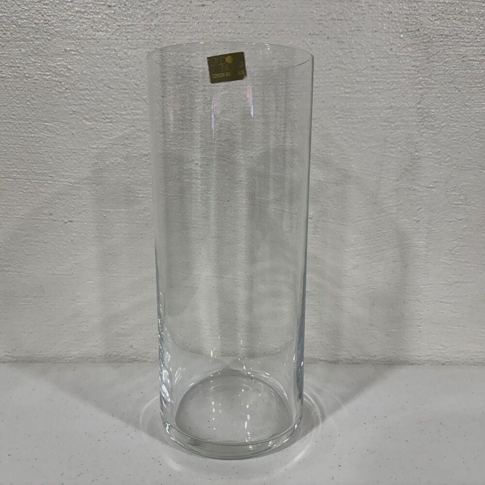 Studio Nova Czech Republic Clear Glass Cylinder Vase 10" Tall x 4" Wide